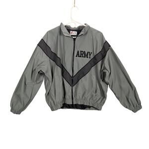 Army windbreaker Jacket Mens Medium Short Gray Nylon Vintage Military Full Zip